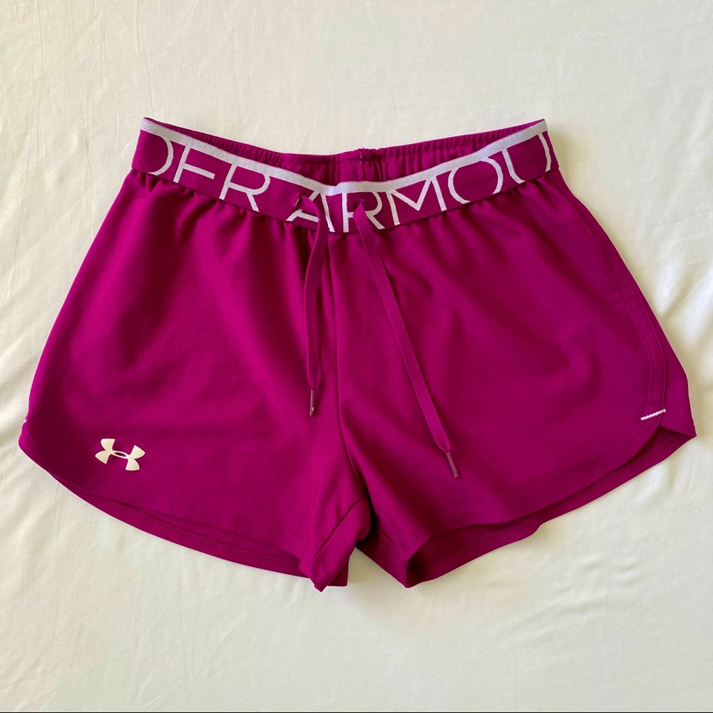 Under Armour HeatGear Play Up Loose Running Shorts Magenta Berry Drawstring XS